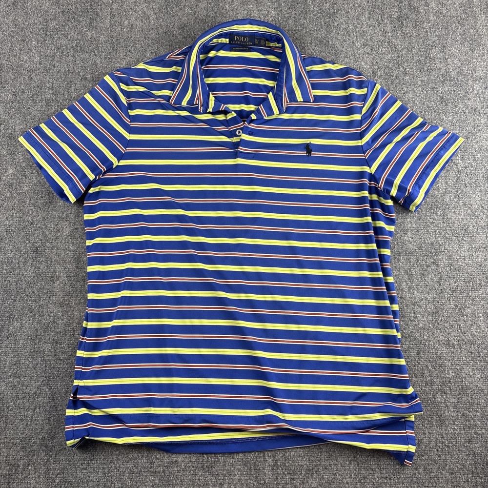Polo Ralph Lauren Performance Men XL Polo Shirt Blue Striped Short Sleeve Golf
